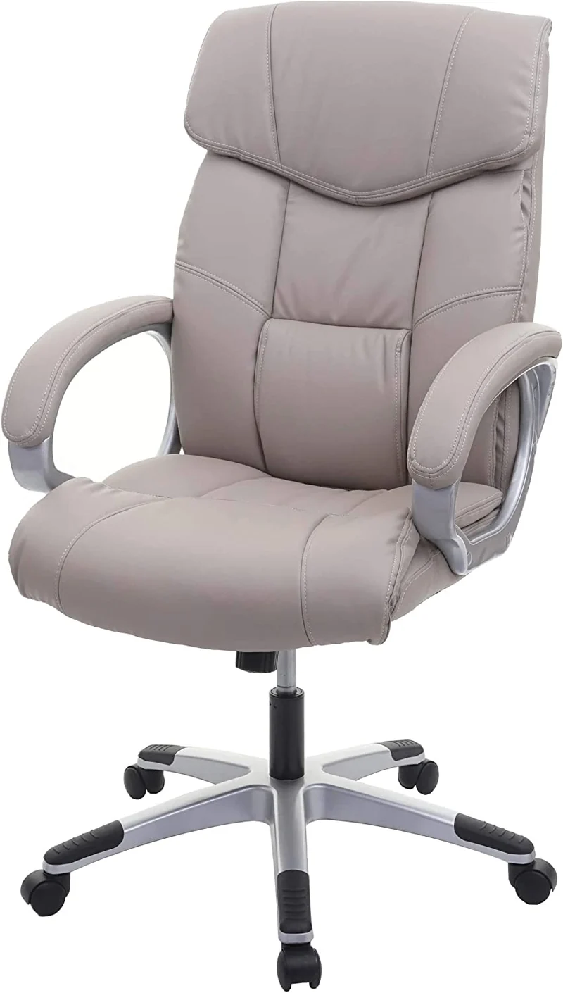 Fauteuil chaise de bureau sur roulettes pivotante hauteur réglable synthétique taupe-gris 04_0001805