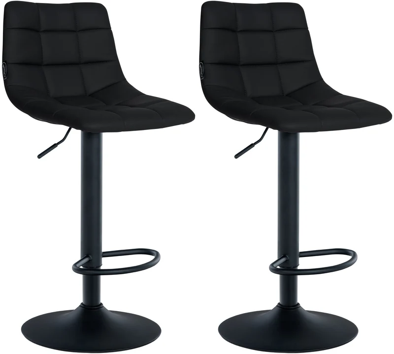Lot de 2 tabourets de bar en synthétique noir base métal noir mat réglable en hauteur et repose-pieds TDB10637