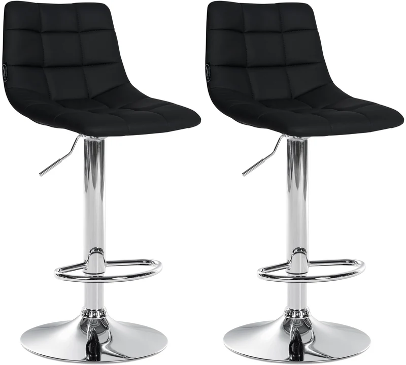 Lot de 2 tabourets de bar en synthétique noir base métal chromé réglable en hauteur et repose-pieds TDB10641