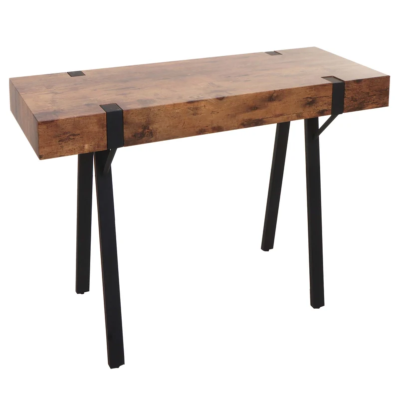 Table console hwc-l54 table téléphonique table de travail table d'appoint table de rangement métal 75 x 100 x 40 cm chêne sauvage foncé 04_0008490