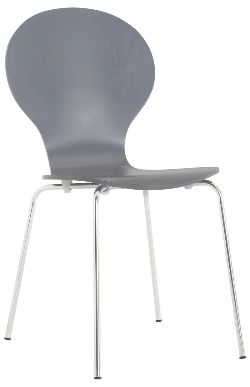 Chaise de cuisine salle à manger x1 empilable dossier arrondi en bois gris et métal chromé 10_0003346