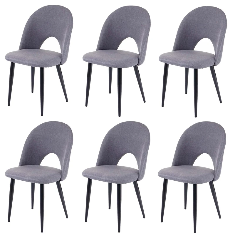 Lot de 6 chaises de salle à manger cuisine design moderne tissu et textile gris foncé 04_0000811