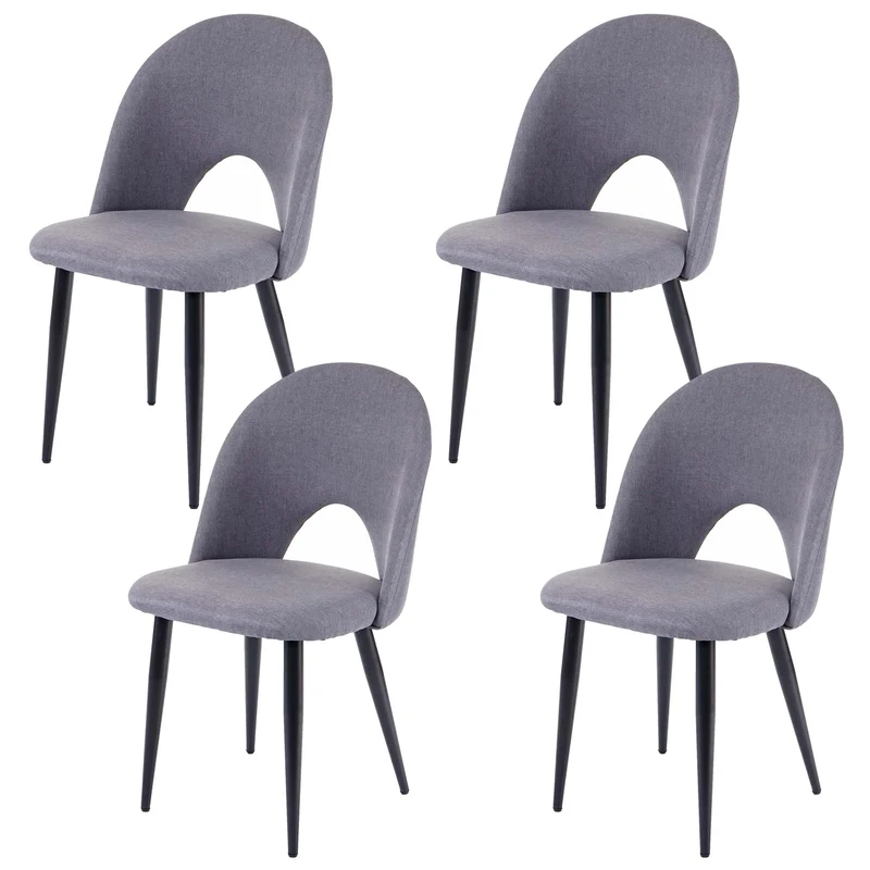 4x chaises de salle à manger cuisine, tissu / textile gris foncé pieds en métal 04_0000579
