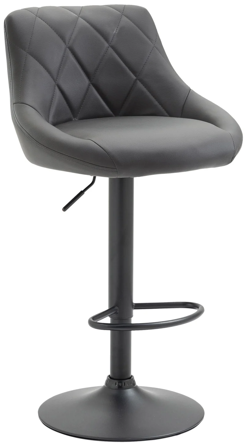 Tabouret de bar en synthétique gris pivotant avec repose-pieds métal noir coutures décoratives TDB10583