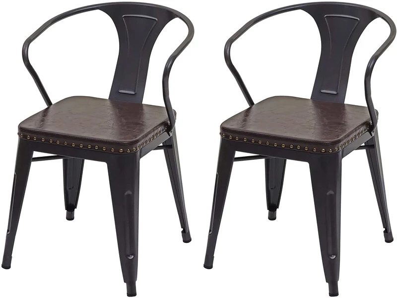 2x chaises de salle à manger cuisine en synthétique et métal style industrielle marron noir CDS04451