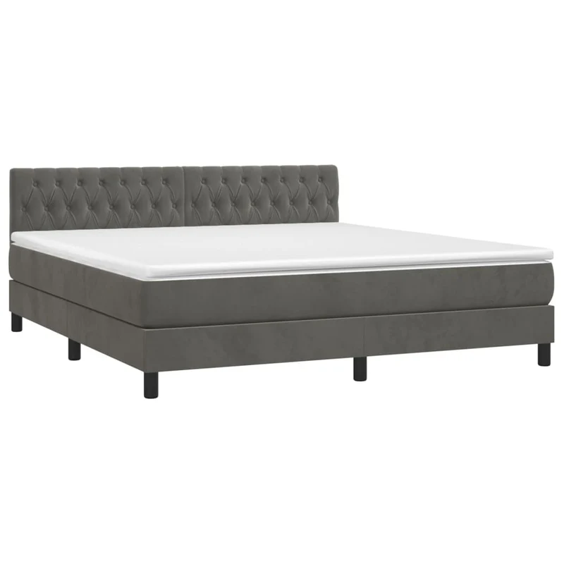 Cadre de lit LED avec sommier tête de lit matelas surmatelas 160x200 cm tissu velours gris foncé TDL0207697