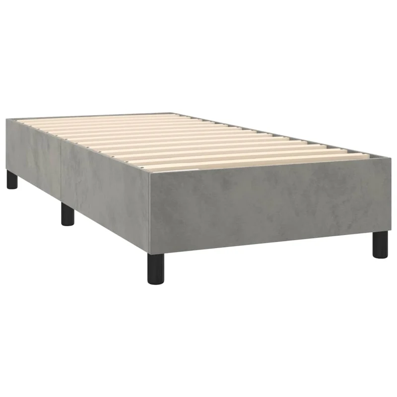 Sommier à lattes sur pieds cadre de lit 90x190 cm tissu velours gris clair TDL0207160