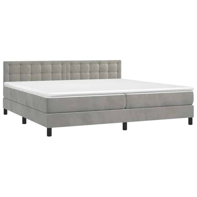 Cadre de lit LED avec sommier tête de lit matelas surmatelas 200x200 cm tissu velours gris clair TDL0207765