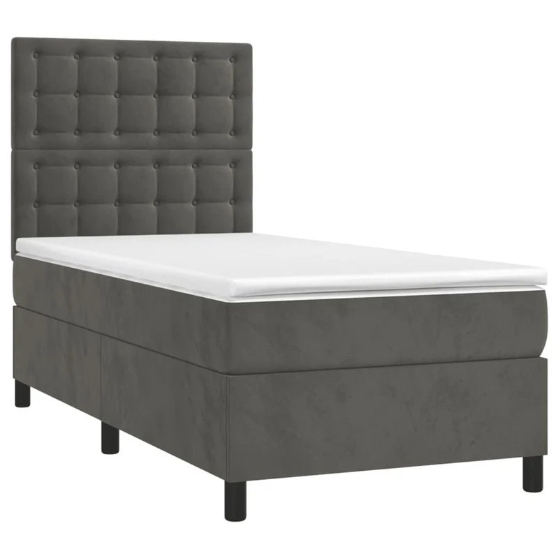Cadre de lit LED avec sommier tête de lit matelas surmatelas 100x200 cm tissu velours gris foncé TDL0207744