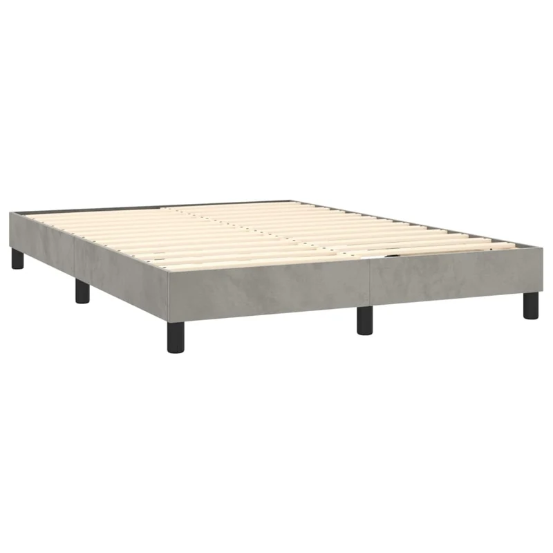 Sommier à lattes sur pieds cadre de lit 140x190 cm tissu velours gris clair TDL0207195