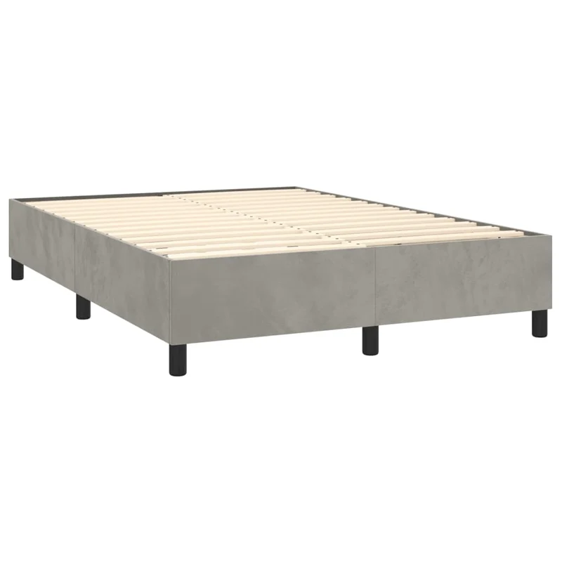 Sommier à lattes sur pieds cadre de lit 140x190 cm tissu velours gris clair TDL0207196