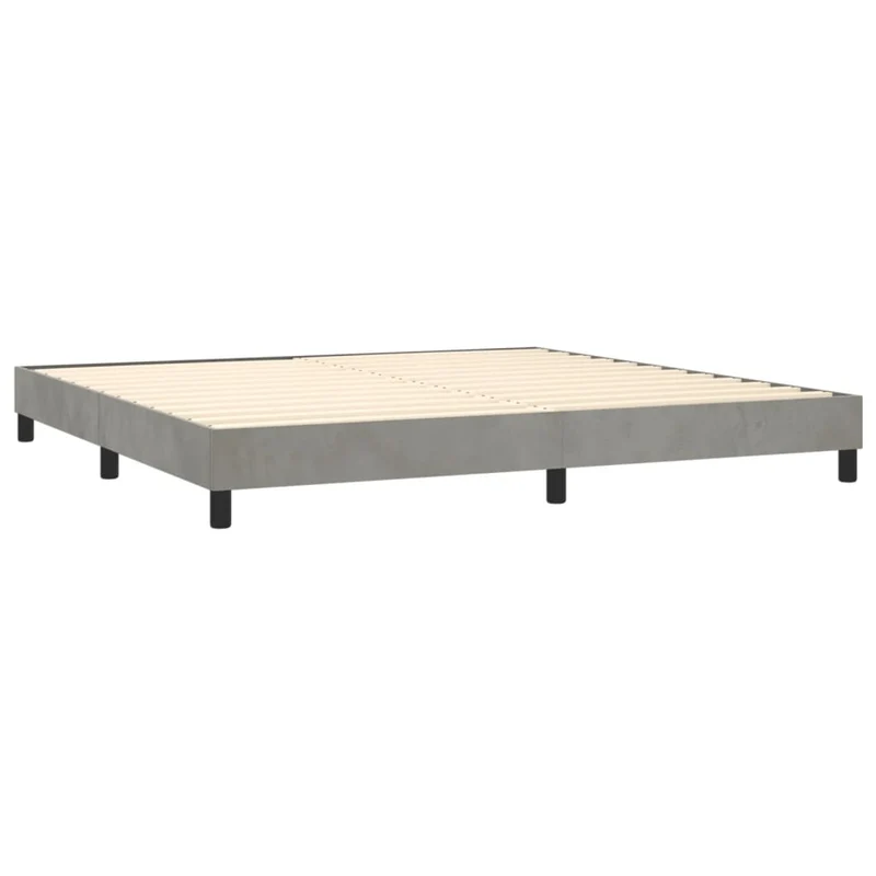 Sommier à lattes sur pieds cadre de lit 200x200 cm tissu velours gris clair TDL0207172