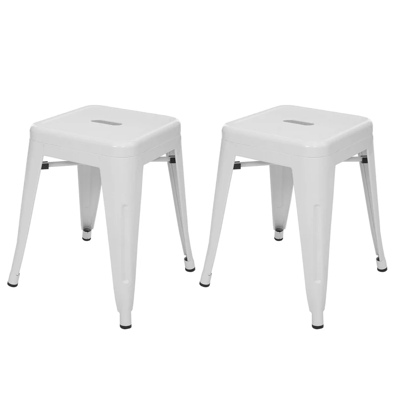 Lot de 2 tabourets bas en métal blanc design industriel empilable 04_0007480