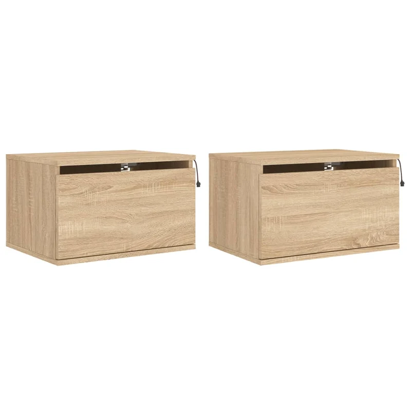 Lot de 2 tables de chevet murales 50 x 36 x 30 cm avec lumières LED en bois d'ingénierie couleur chêne DEC036151