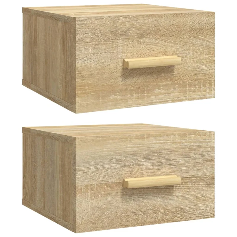 Lot de 2 tables de chevet murales avec tiroir 35 x 35 x 20 cm bois d'ingénierie couleur chêne DEC036068