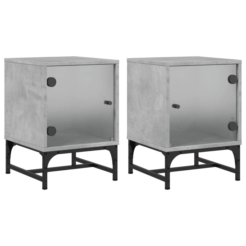 Lot de 2 tables de chevet avec portes vitrées 35 x 37 x 50 cm bois d'ingénierie gris DEC035979