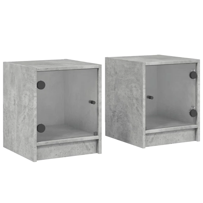 Lot de 2 tables de chevet avec portes vitrées 35 x 37 x 42 cm bois d'ingénierie gris DEC035978