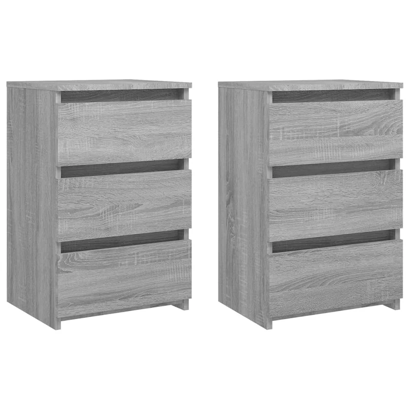 Lot de 2 tables de chevet avec 3 tiroirs 40 x 35 x 62,5cm bois ingénierie gris DEC035705