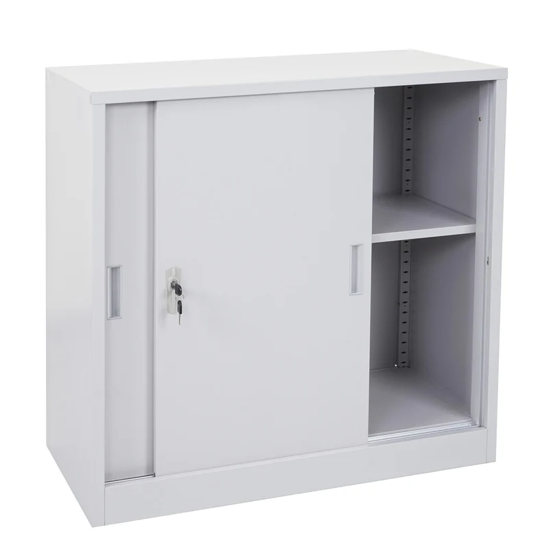Armoire de rangement bureau en acier, avec portes coulissantes 90x90x45cm gris 04_0000959