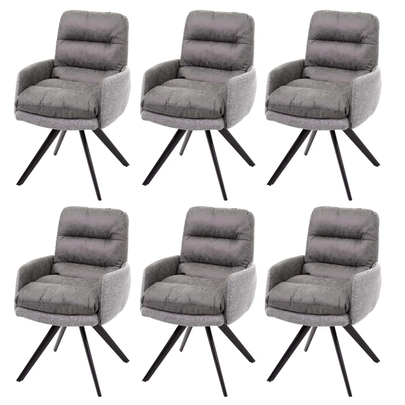 6x chaises de salle à manger fauteuil lounge avec accoudoir confortable rotative en tissu gris clair 04_0000860