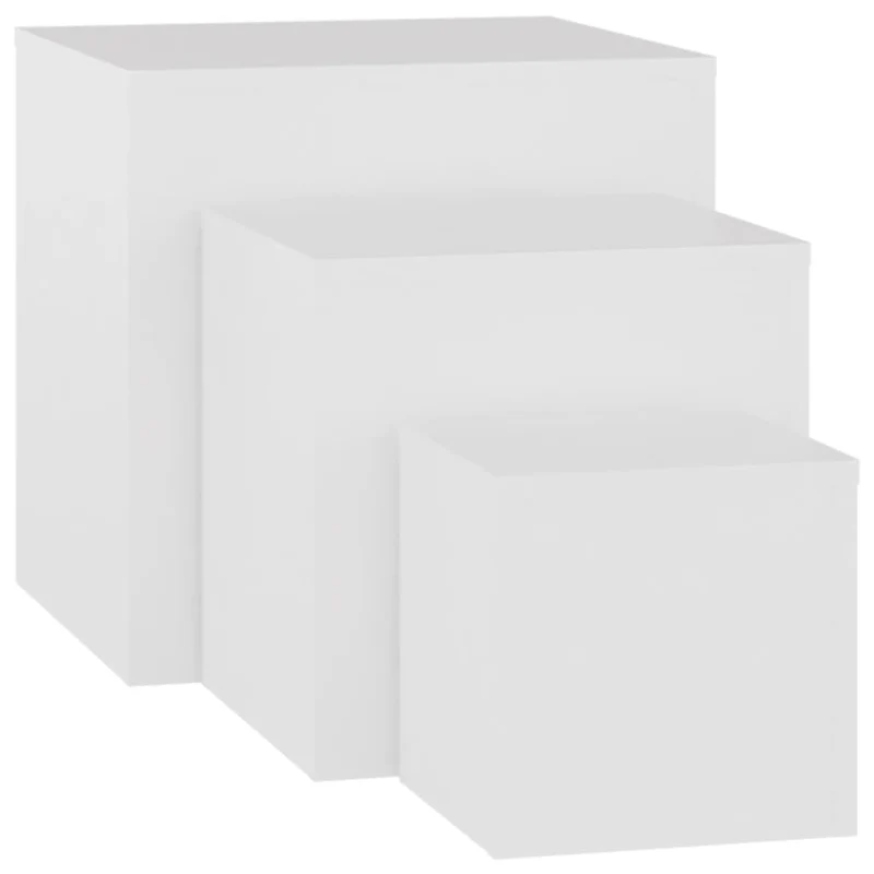 Lot de 3 tables d'appoint suppot de plantes bout de canapé en bois d’ingénierie blanc DEC032657