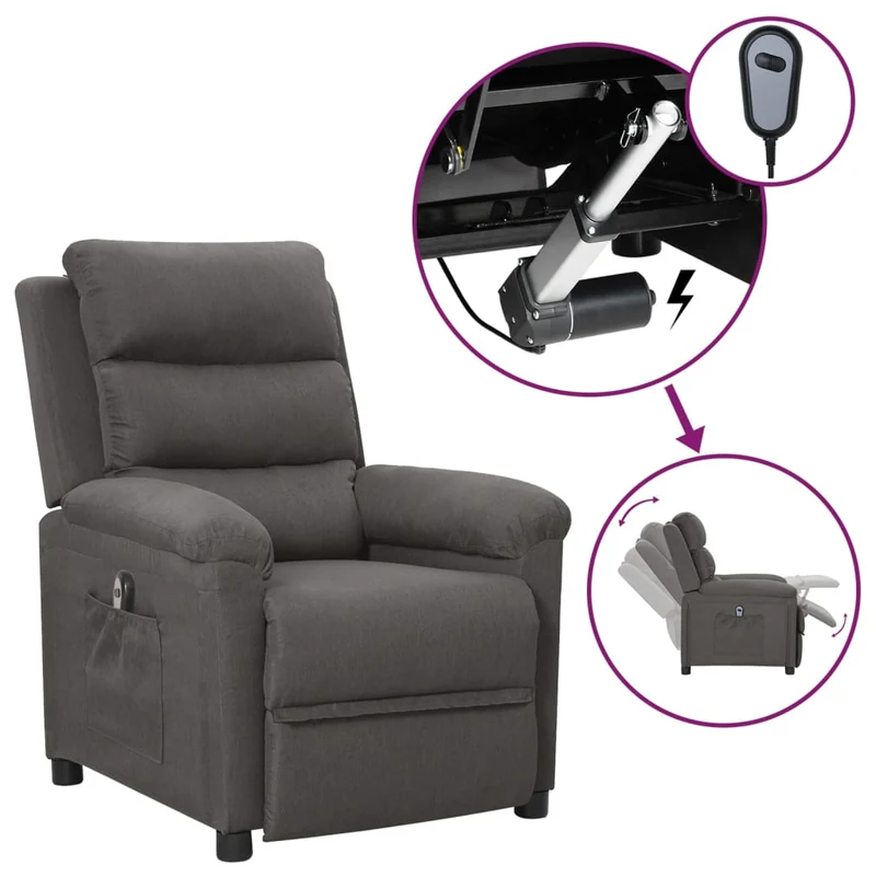 Fauteuil relax TV fonction d'inclinaison électrique très confortable en tissu gris foncé DEC028353