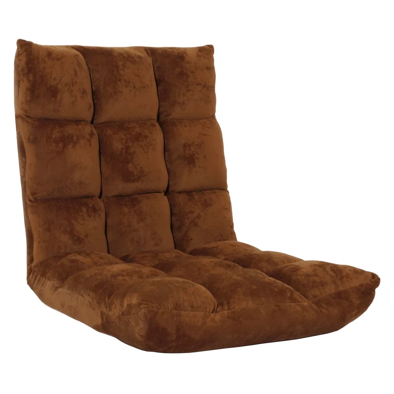Chaise de sol coussin de sol dossier réglable sur 6 positions de relaxation cadre stable velours marron foncé 04_0006364