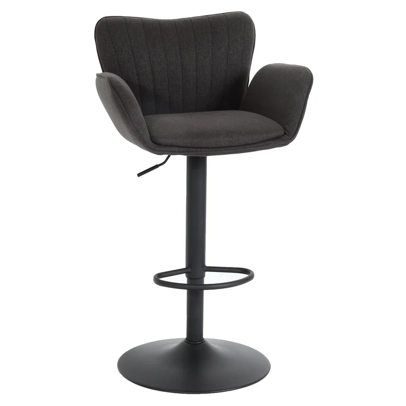 Tabouret de bar x1 pivotant avec accoudoir repose-pieds rotatif en tissu gris foncé base métal noir 04_0008587