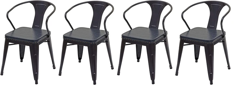 4x chaises de salle à manger cuisine en synthétique et métal style industrielle gris noir CDS04552