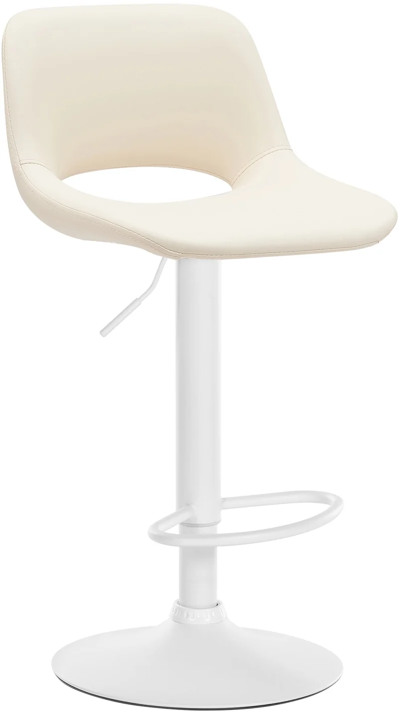 Tabouret de bar chaise haute x1 avec repose-pieds en PVC crème piètement métallique blanc 10_0004589