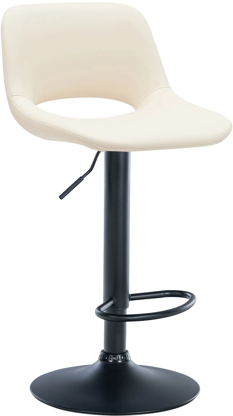 Tabouret de bar chaise haute x1 avec repose-pieds en PVC crème piètement métallique noir 10_0004585