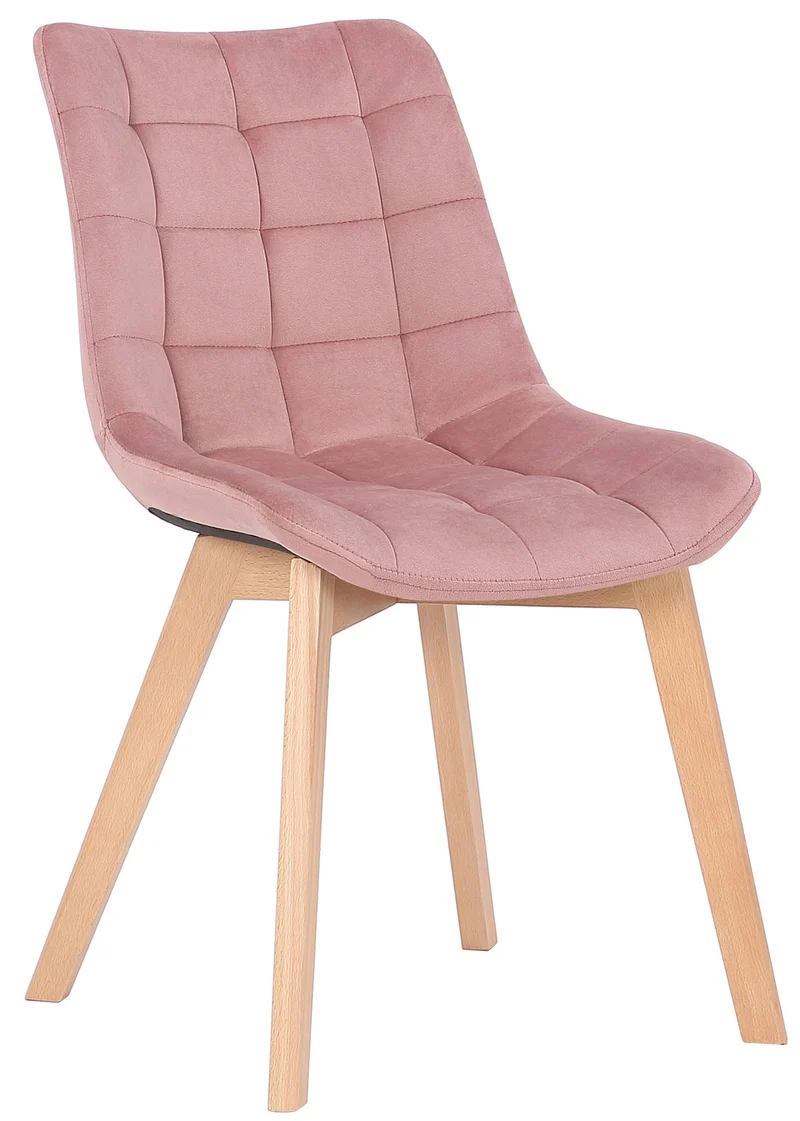 Chaise de salle à manger x1 rembourrage généreux en velours rose piètement en bois 10_0002085