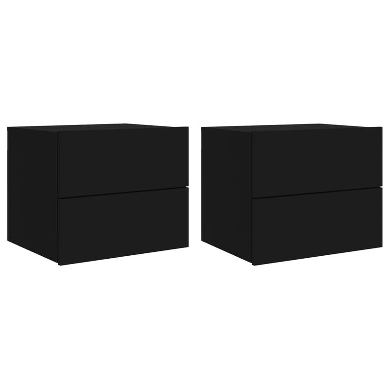 Lot de 2 tables de chevet murales avec tiroirs et lumières LED en bois d'ingénierie noir DEC036161