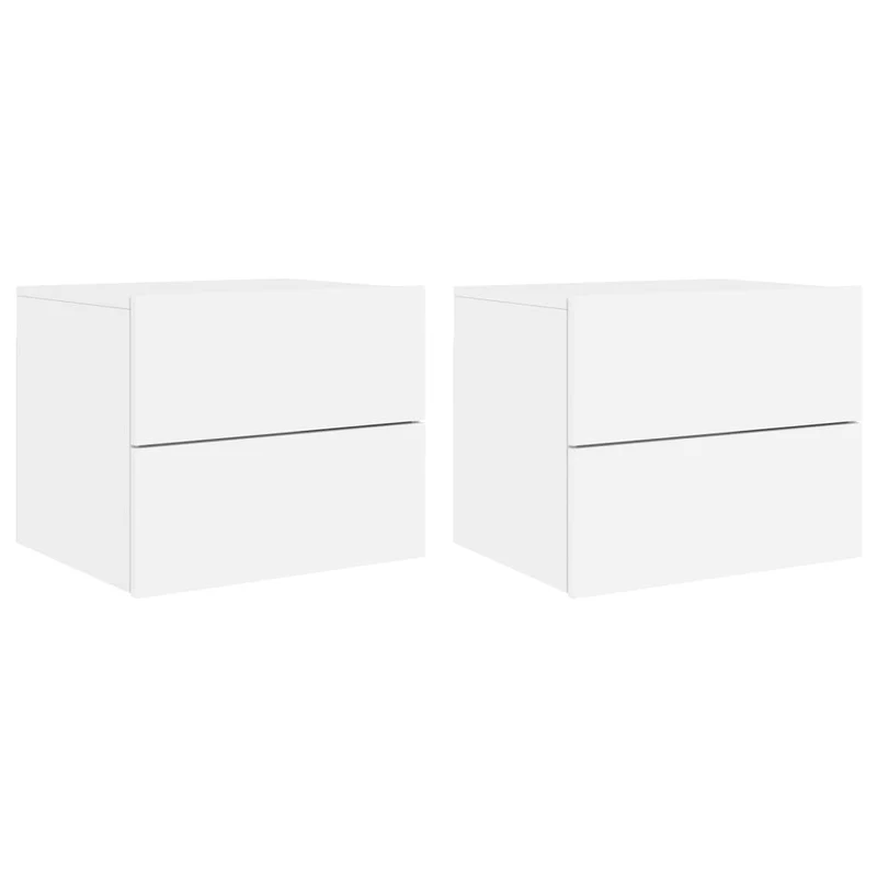 Lot de 2 tables de chevet murales avec lumières LED deux tiroirs bois d'ingénierie blanc DEC036121