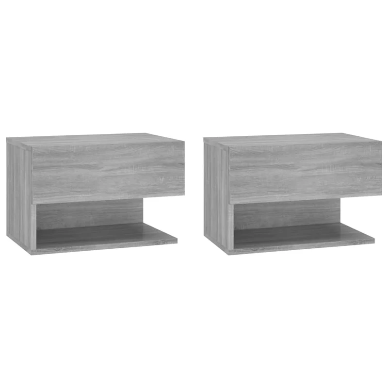 Lot de 2 tables de chevet murales avec tiroir et étagère 46 x 29,5 x 30 cm bois d'ingénierie gris DEC036106