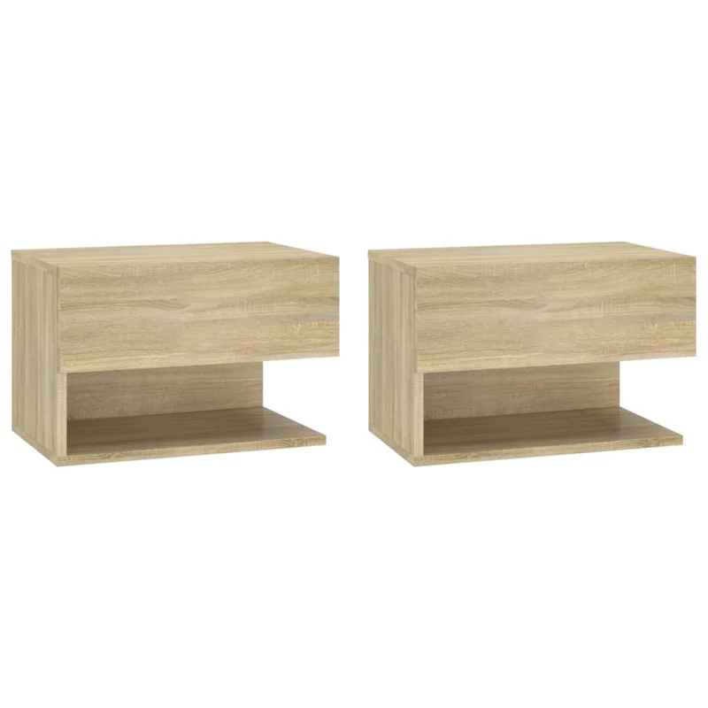 Lot de 2 tables de chevet murales avec tiroir et étagère en bois d'ingénierie couleur chêne DEC036067