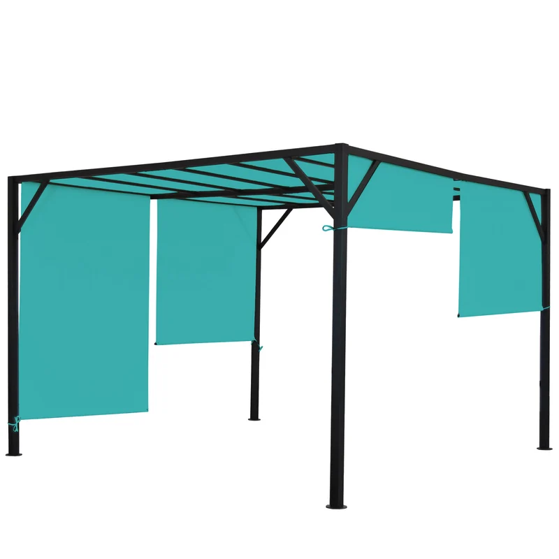 Pergola pavillon de jardin auvent de terrasse stable 6 cm structure acier + toit coulissant bleu turquoise 4 x 4m 04_0008100
