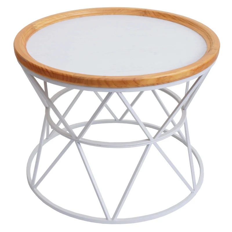 Table basse table d'appoint structure en métal et bois diamètre 66 cm blanc 04_0008470