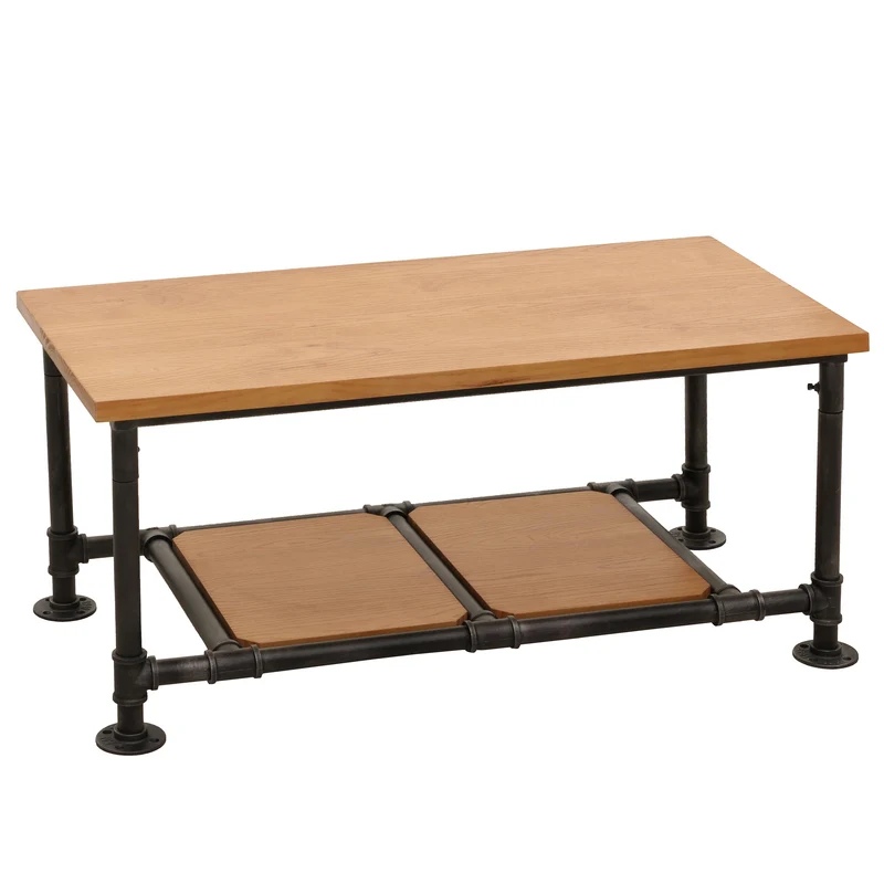 Table basse table d'appoint design industriel en bois massif et métal 48x100x50 cm 04_0008466