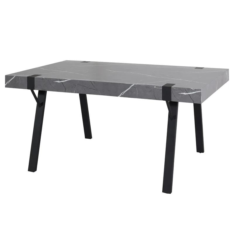 Table à manger design industriel 150x90 cm MDF aspect marbre gris et fer 04_0008562