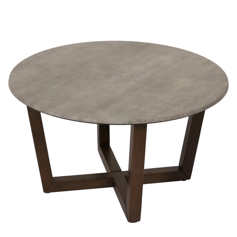 Table basse table d'appoint en bois et HDF diamètre 80 cm aspect béton cadre foncé 04_0008462