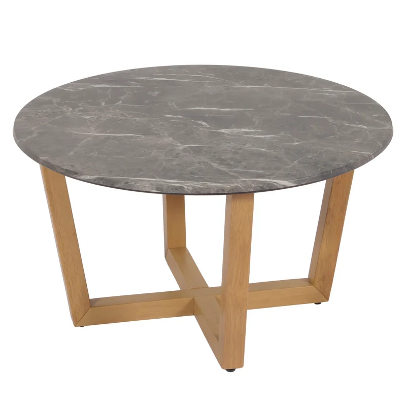 Table basse table d'appoint en bois et HPL diamètre 80 cm aspect marbre/pierre cadre clair 04_0008463