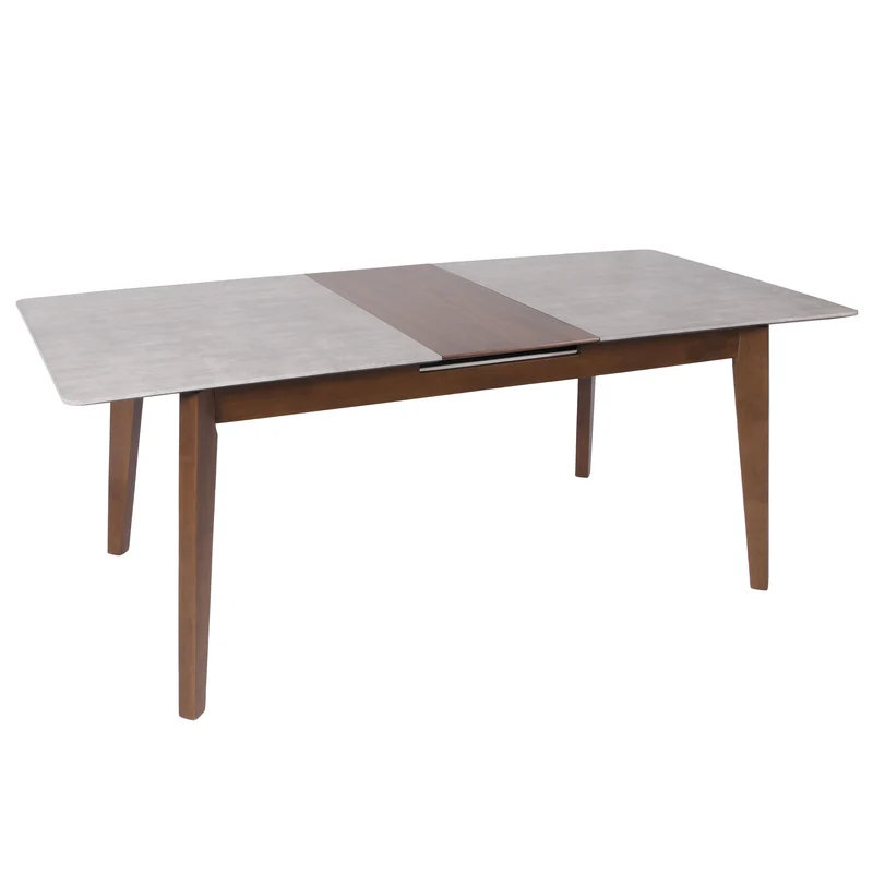 Table de salle à manger en bois et HDF 160-200 x 90 cm extensible aspect béton pieds marron 04_0008547
