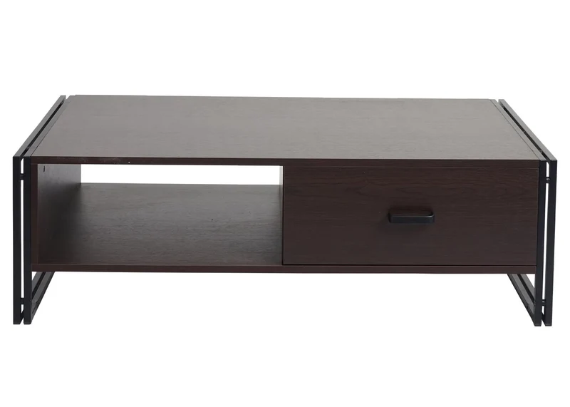 Table basse table d'appoint avec deux tiroirs 41 x 120 x 60 cm en métal et MDF marron foncé 04_0008421