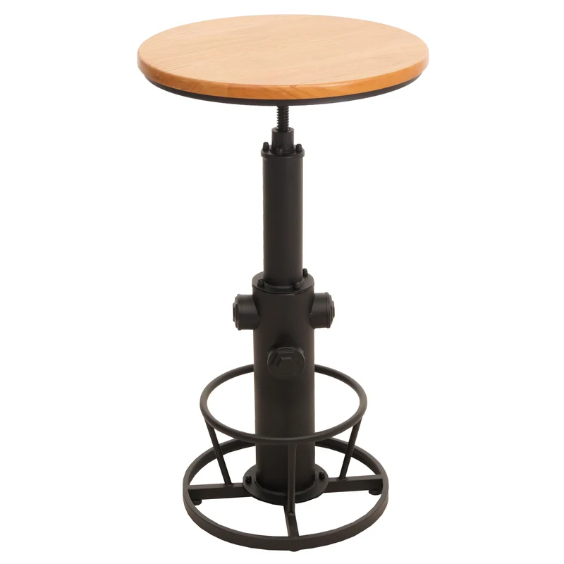 Table de bar bistro comptoir réglable en hauteur repose-pieds siège rotatif design industriel bois diamètre 61 cm 04_0008516