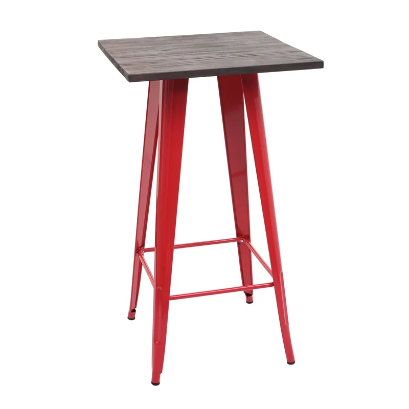 Table de bar avec plateau en bois et métal rouge design industriel repose-pieds 107 x 60 x 60 cm 04_0008512