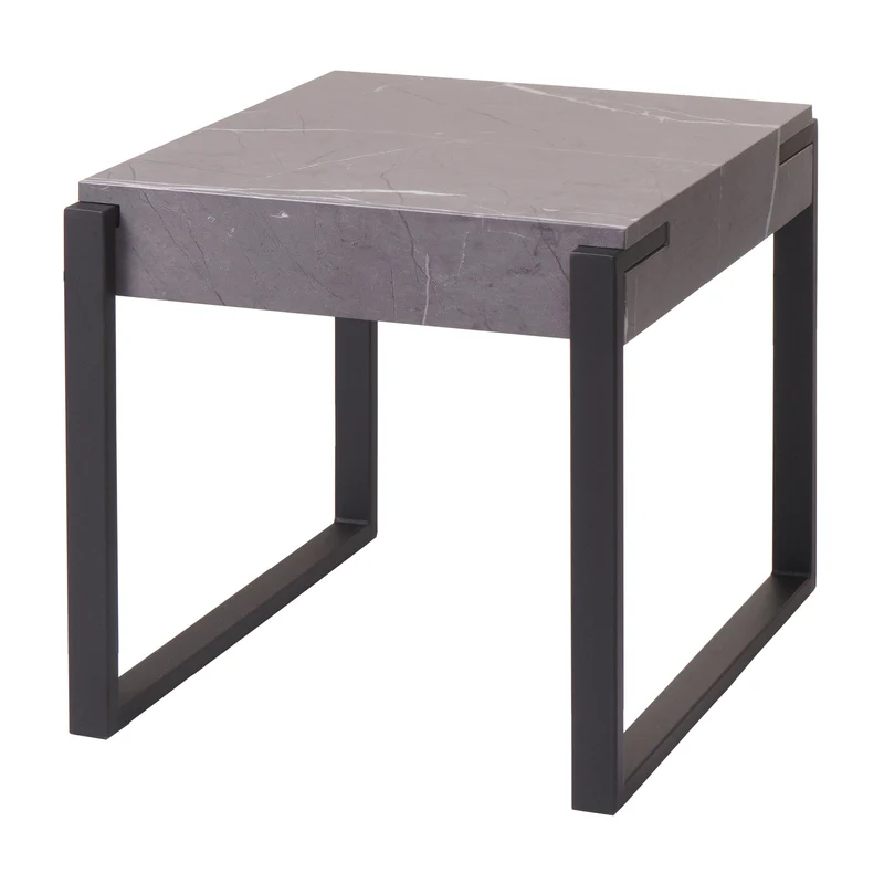 Table d'appoint table basse en métal 51x50x54 cm MDF aspect marbre gris 04_0008495