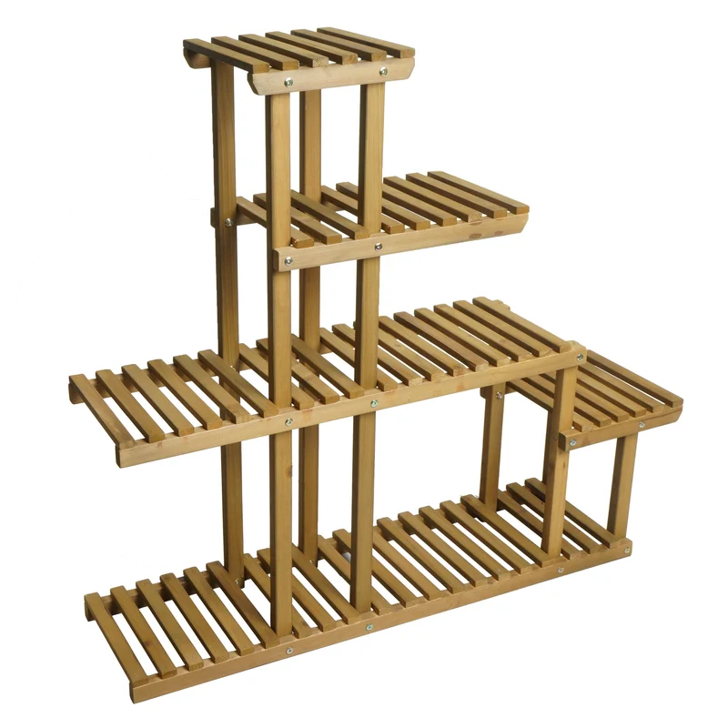 Étagère à plantes escalier support à fleurs 5 étagères 95 x 105 x 25 cm extérieur bois de sapin marron 04_0008697