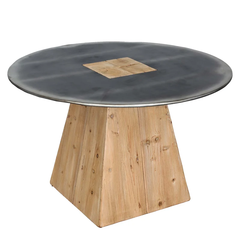 Table à manger ronde design industriel en bois et MDF 74 x 120 cm naturel aspect métal 04_0008567