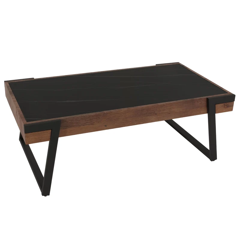 Table basse table de salon 43x120x64 cm pierre frittée aspect marbre bois noir marron foncé 04_0008447